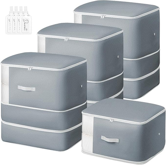 Comforter Storage Bag - 130L Large Capacity Blanket Storage Bags 3-Layer Ultra Space Saving Self Compression Organizer, Washable Compression Bags for Storage Comforter Blanket, 4-Pack, Grey