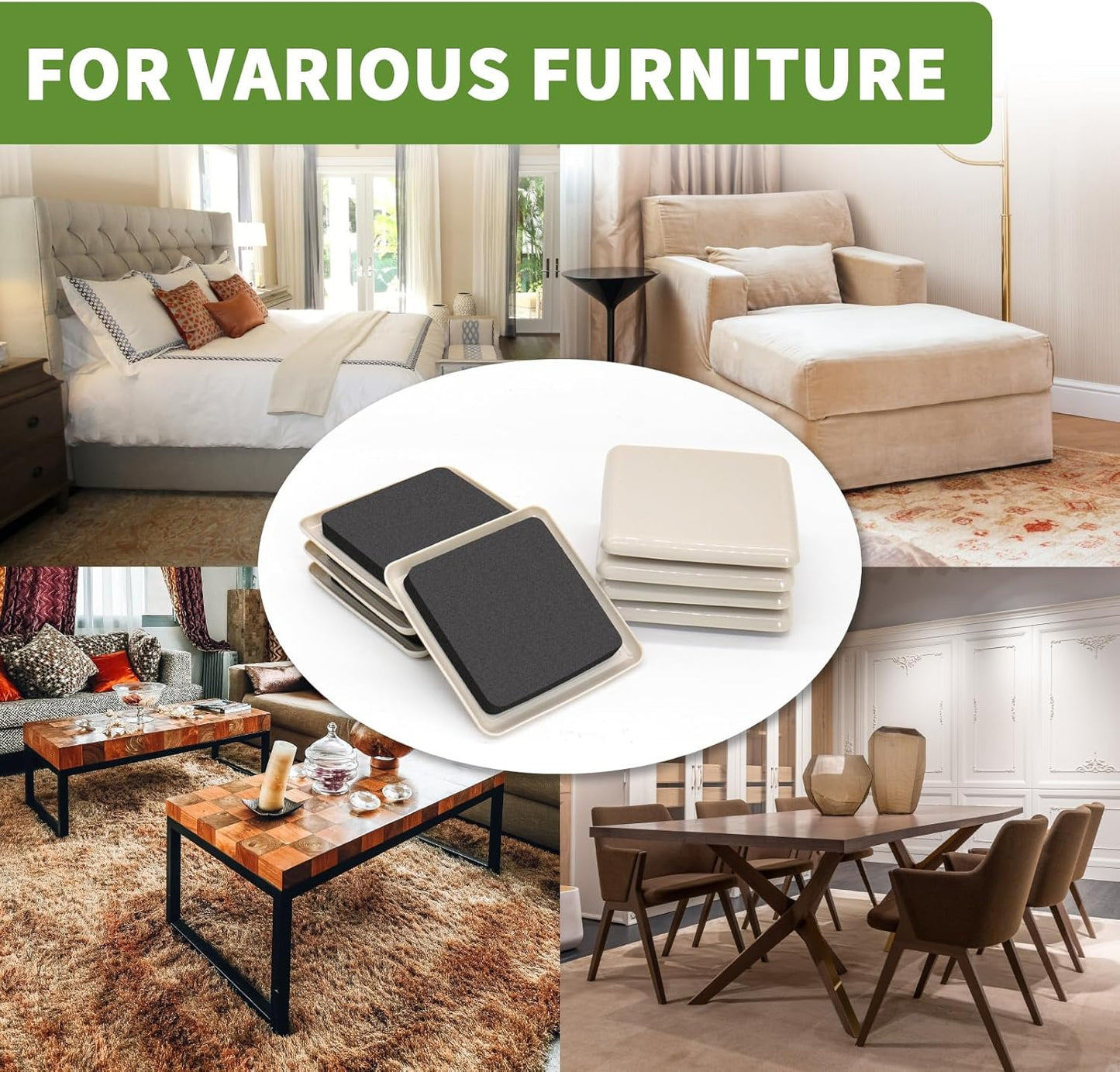 Furniture Sliders for Carpet 8 PCS - 3 1/2 inch Furniture Moving Slider Chair Legs Floors Protectors Square Furniture Movers Sliders – Move Your Furniture Easy & Safely(for Carpet)