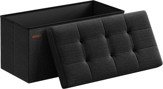 SONGMICS Mazie Collection - 30 Inches Folding Storage Ottoman Bench, Ottoman Foot Rest, End of Bed Bench, Storage Chest, Load 660 lb, for Living Room, Bedroom, Entryway, Ink Black ULSF047B01
