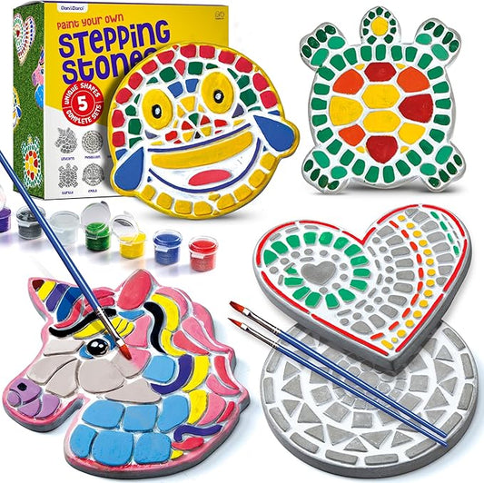 Dan&Darci Stepping Stones Painting Kit for Kids - Outdoor Crafts - Paint 5 Garden Stone - Unicorn Craft Kits for Boys, Girls Ages 6-12 - Gifts for Boy, Girl Age 6, 7, 8, 9, 10 + Year Old - Summer Gift