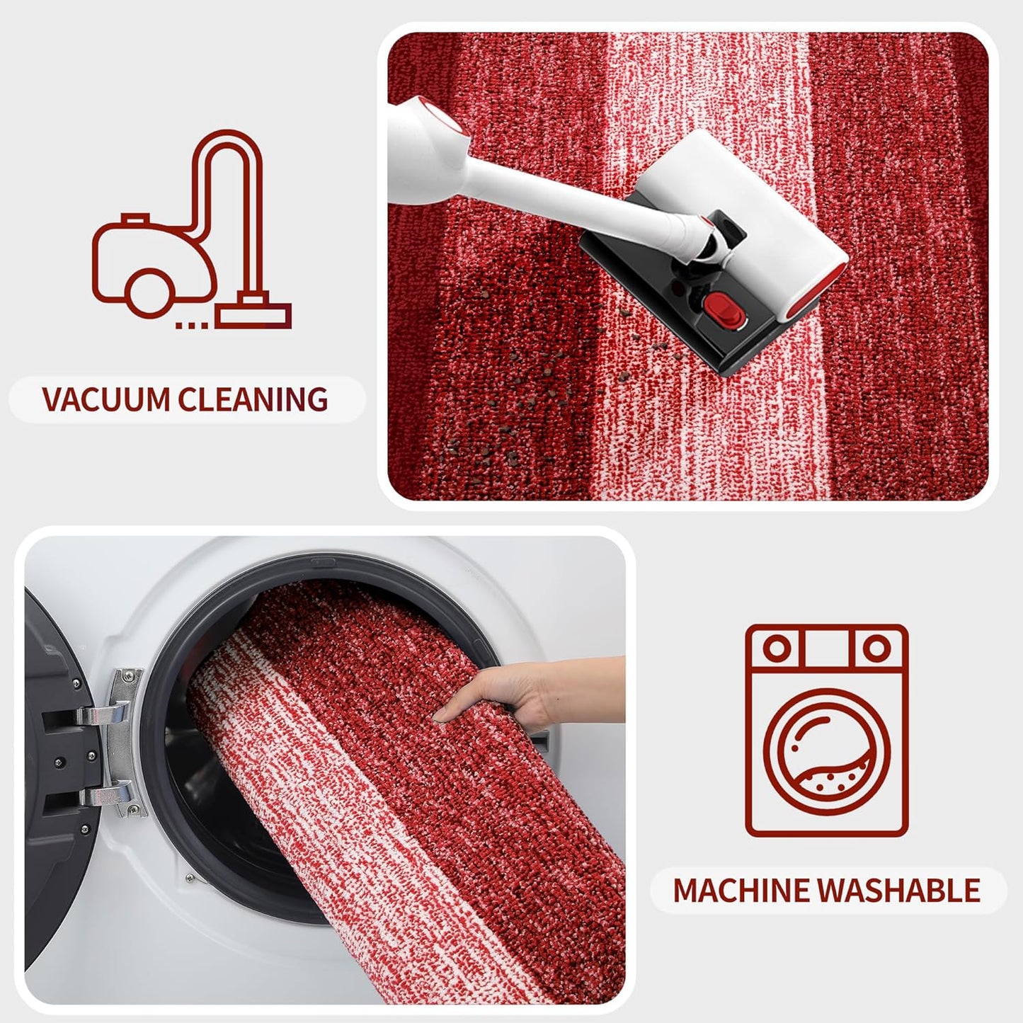 Kitinjoy Indoor Outdoor Door Mat, 47x20 Non-Slip Absorbent Dirt Trapper, Low-Profile Washable Inside Entrance Front Floor Mat, Sturdy Soft Entry Doormats for Entryway, Burgundy