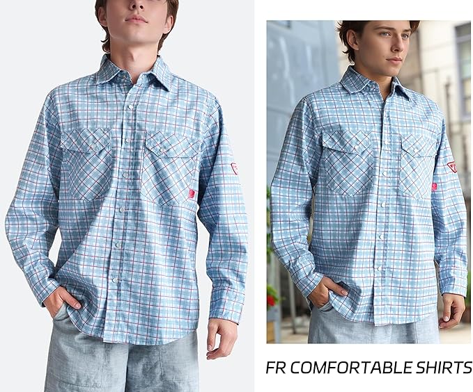 TICOMELA FR Shirts for Men Flame Resistant Shirt CAT2 Light Weight 6.5oz Fire Retardant Men's Welding Shirt