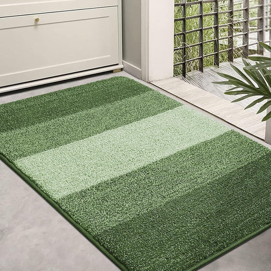 Kitinjoy Indoor Outdoor Door Mat, 36x24 Non-Slip Absorbent Dirt Trapper, Low-Profile Washable Inside Entrance Front Floor Mat, Sturdy Soft Entry Doormats for Entryway, Green