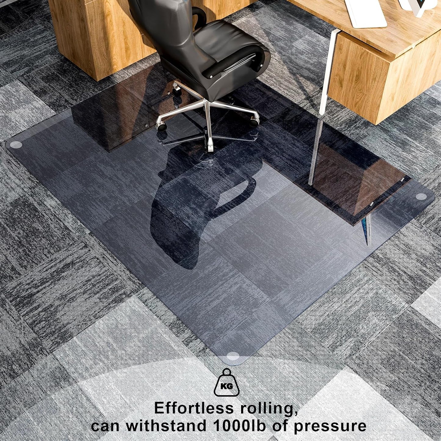 GLSLAND Office Chair Mat, 36" x 46" Grey Tempered Glass Floor Mat for Office Chair on Carpet, 1/6" Thick Computer Floor Mat with 4 Anti-Slip Pads
