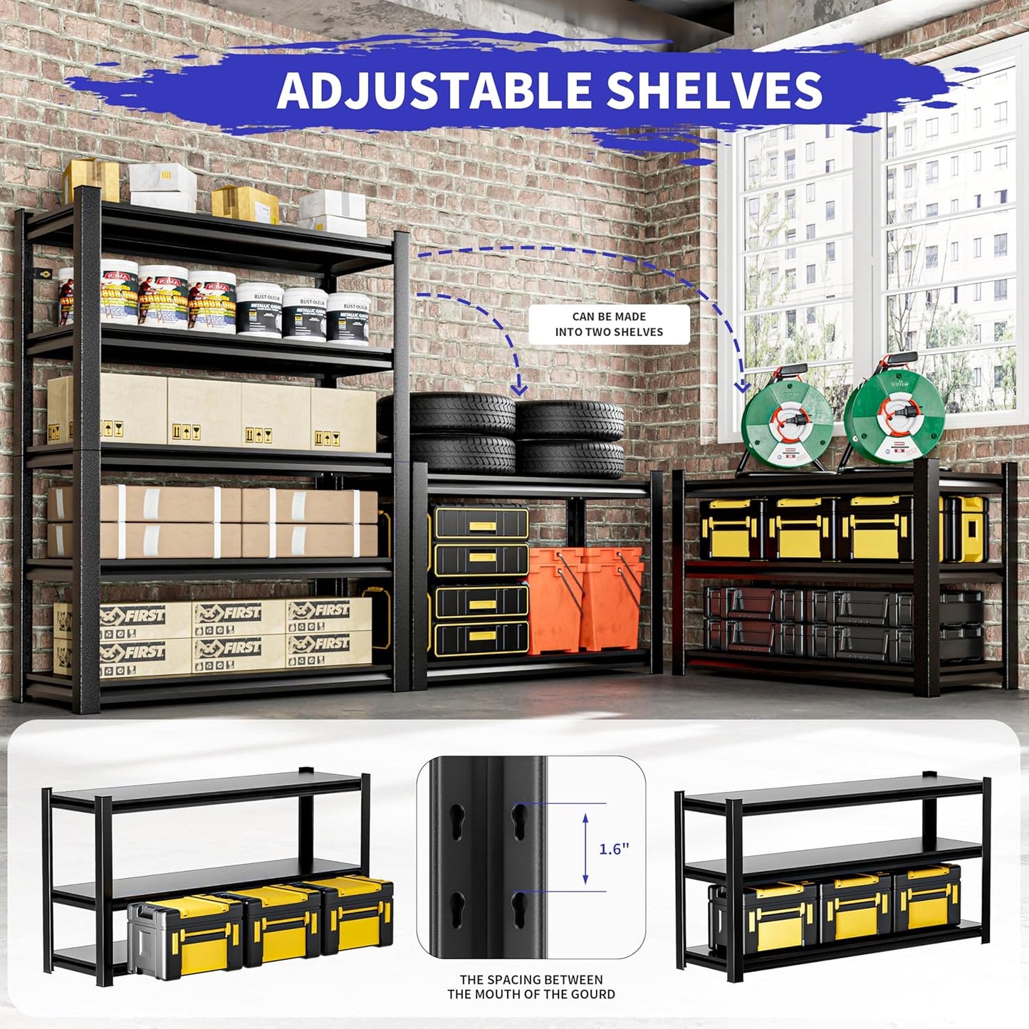 4 Pieces Garage Shelving,5 Tier 72"X47.2"X23.6"Inches,Storage Shelves Heavy Duty Thickened Metal Shelves Shelving Units and Storage,Garage Shelves Unit for Basement Metro