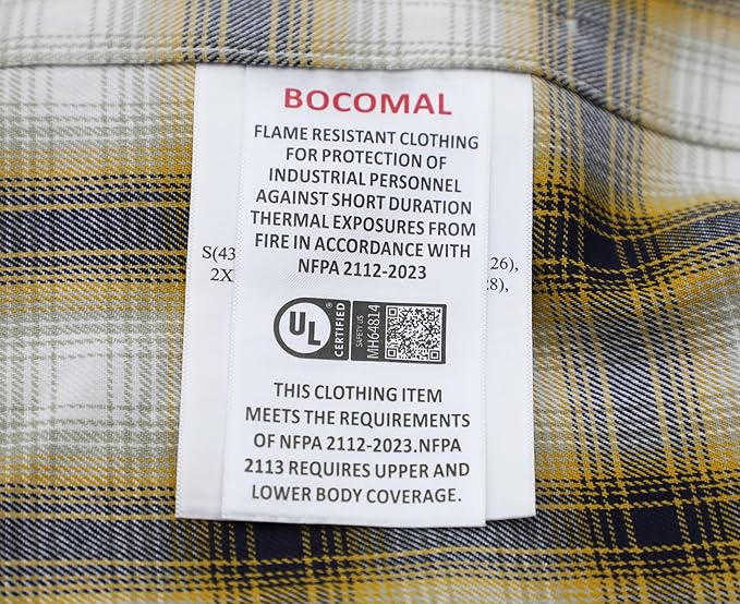 BOCOMAL FR Shirts Flame Resistant 100% C NFPA2112 7.5oz Men's Fire Retardant Welding Shirt