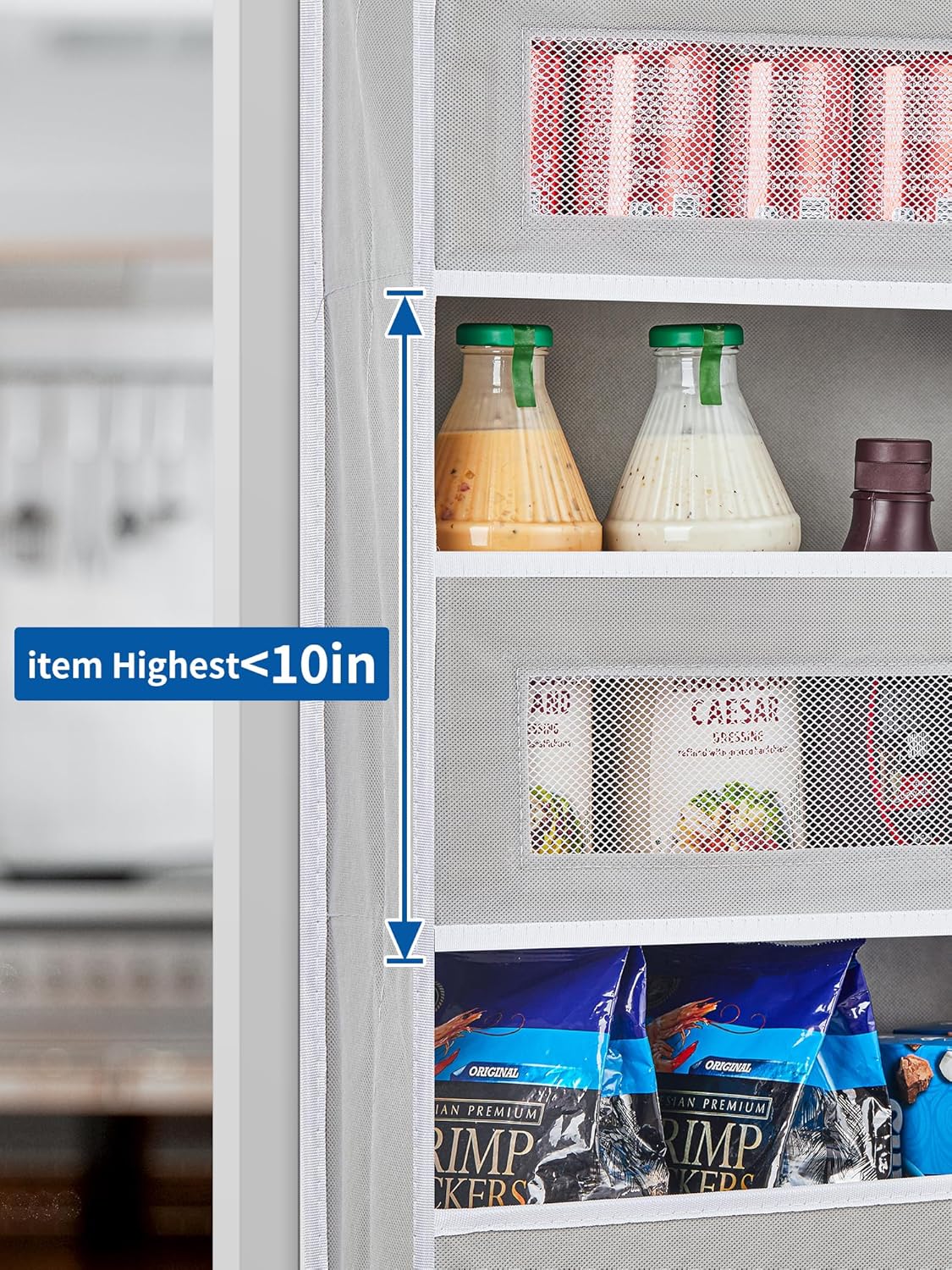 JARLINK Over The Door Organizer, 5 Shelf Door Hanging Organizer with 5 Large Pockets, 44 lbs Weight Capacity Hanging Storage for Bathroom, Bedroom, Nursery, RV, Pantry (Light Grey)