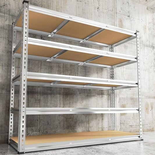 REIBII Garage Shelving, 5 Tier Storage Shelves Load 3000LBS, Adjustable Garage Shelving Heavy Duty, Metal Shelves Unit for Basement, Warehouse, 48" W x 72" H x 18" D, Galvanized