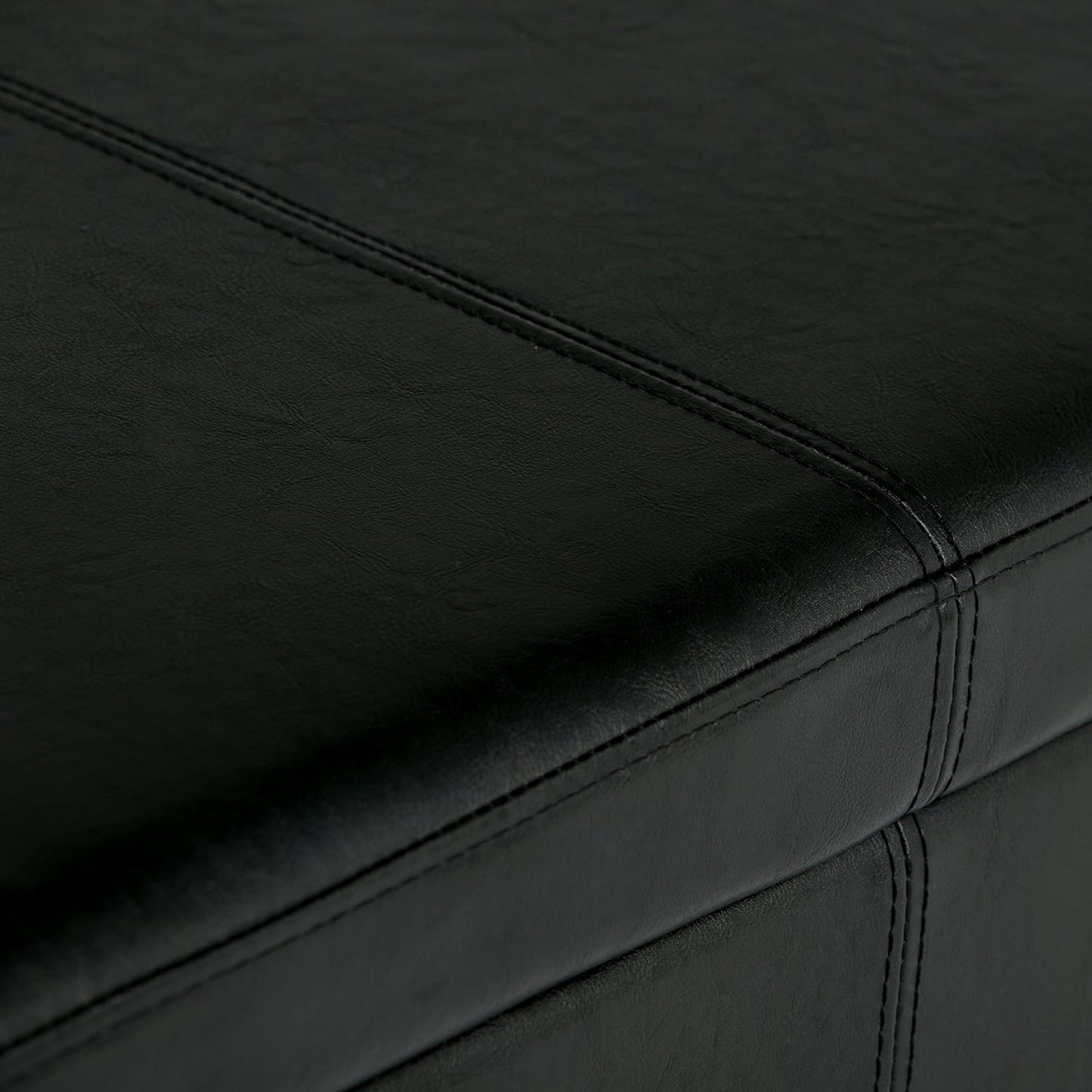 SIMPLIHOME Avalon 48 inch Wide Contemporary Rectangle Storage Ottoman Bench in Midnight Black Vegan Faux Leather, Assembled, for the Living Room, Entryway and Family Room