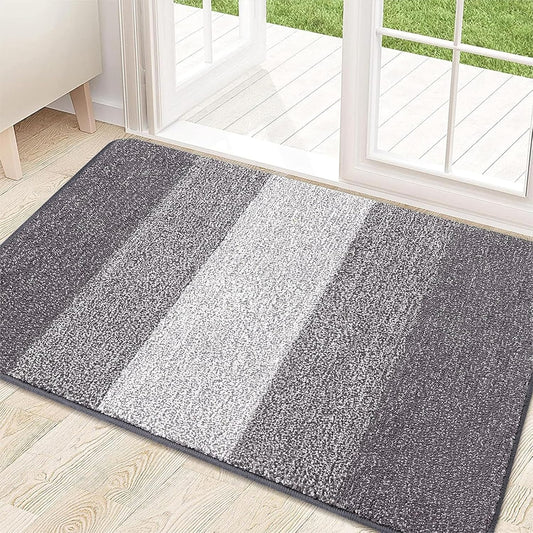 Kitinjoy Indoor Outdoor Door Mat, 30x17 Non-Slip Absorbent Dirt Trapper, Low-Profile Washable Inside Entrance Front Floor Mat, Sturdy Soft Entry Doormats for Entryway, Light Grey