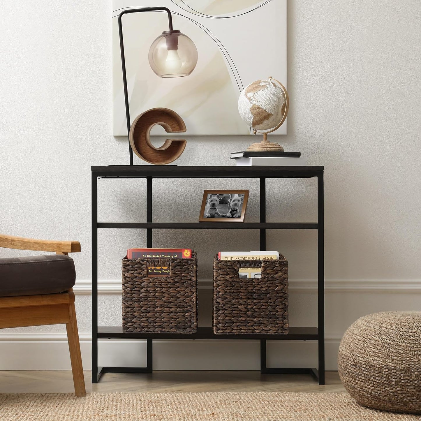 Casafield 10.5" x 10.5" Water Hyacinth Storage Baskets, Espresso - Set of 2 Collapsible Cube Organizers, Woven Bins for Bathroom, Bedroom, Laundry, Pantry, Shelves