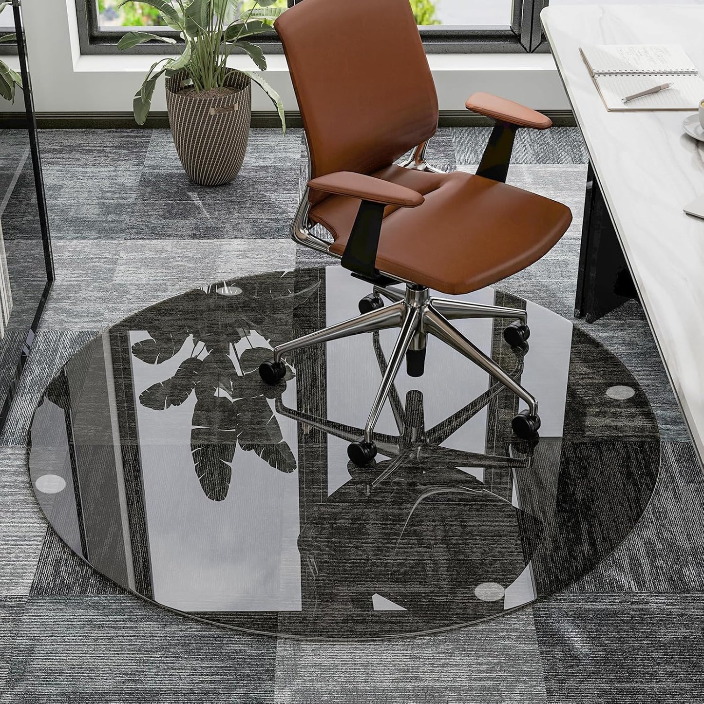55" x 55" Round Tempered Glass Chair Mat for Carpet & Hardwood, Heavy-Duty Glass Floor Mat for Office Chair, Durable Glass Desk Mat for Home and Office, Grey