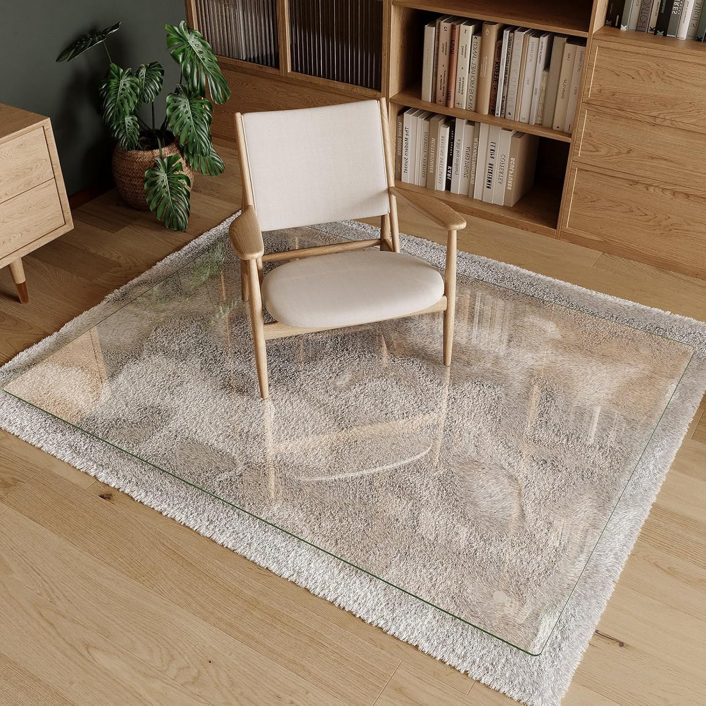 Koonmi Tempered Glass Chair Mat 60"x46" - Premium Office Chair Mat for Hardwood Floors & Low-Pile Carpet with 4 Non-Slip Pads - Thick Scratch-Resistant Surface