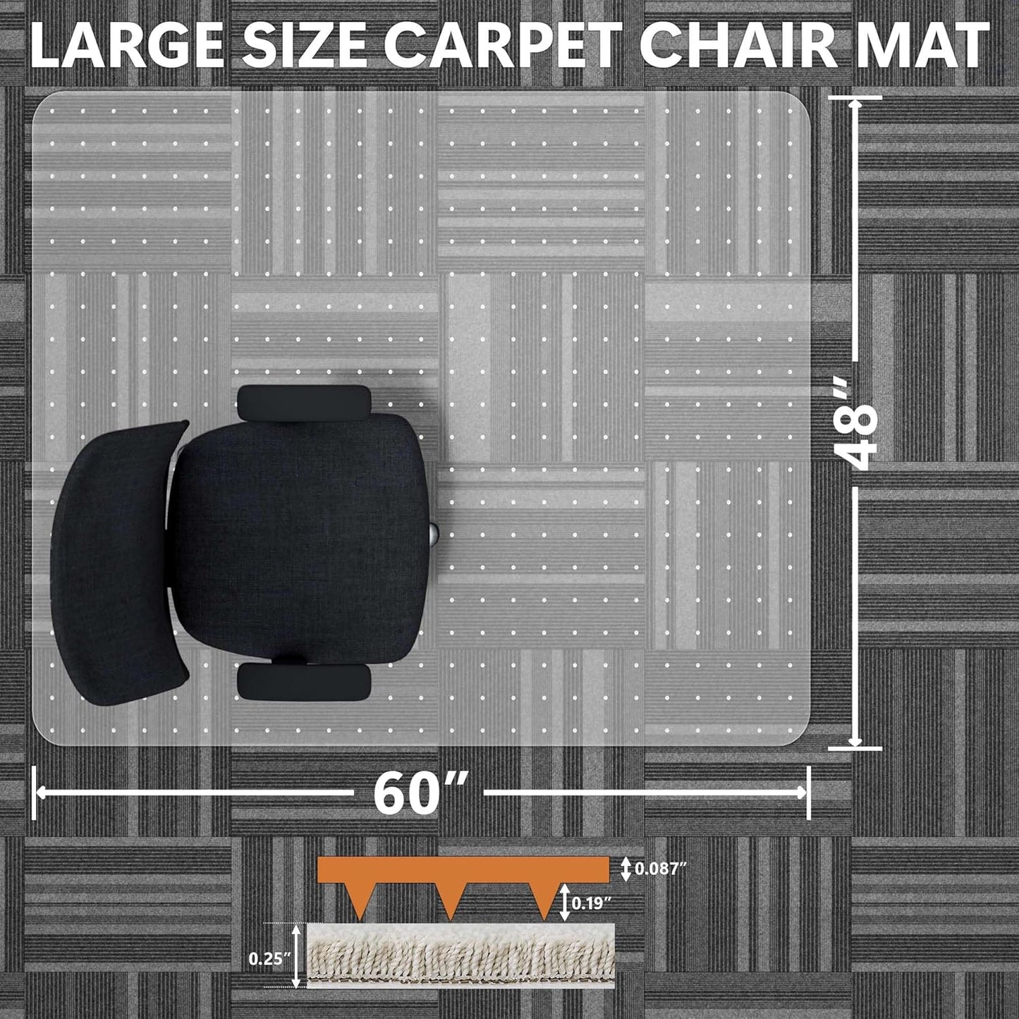 Large Chair Mat for Carpet, Easy Glide Plastic Carpet Floor Protector Mat for Office Chairs for Work & Home