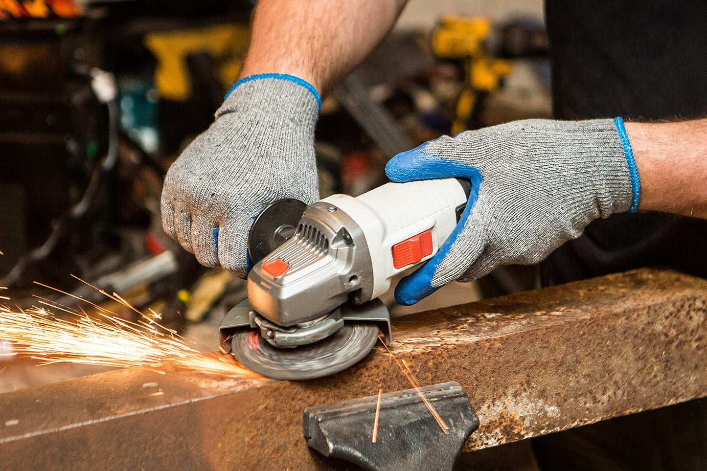 G & F Products - 3100-10 120 Pairs Large Rubber Latex Double Coated Work Gloves for Construction, gardening gloves, heavy duty Cotton Blend Blue