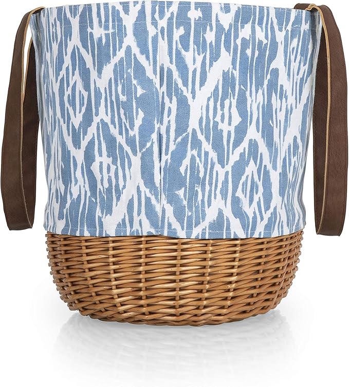 PICNIC TIME Coronado Canvas and Willow Basket Tote, Picnic Tote Bag, Beach Tote