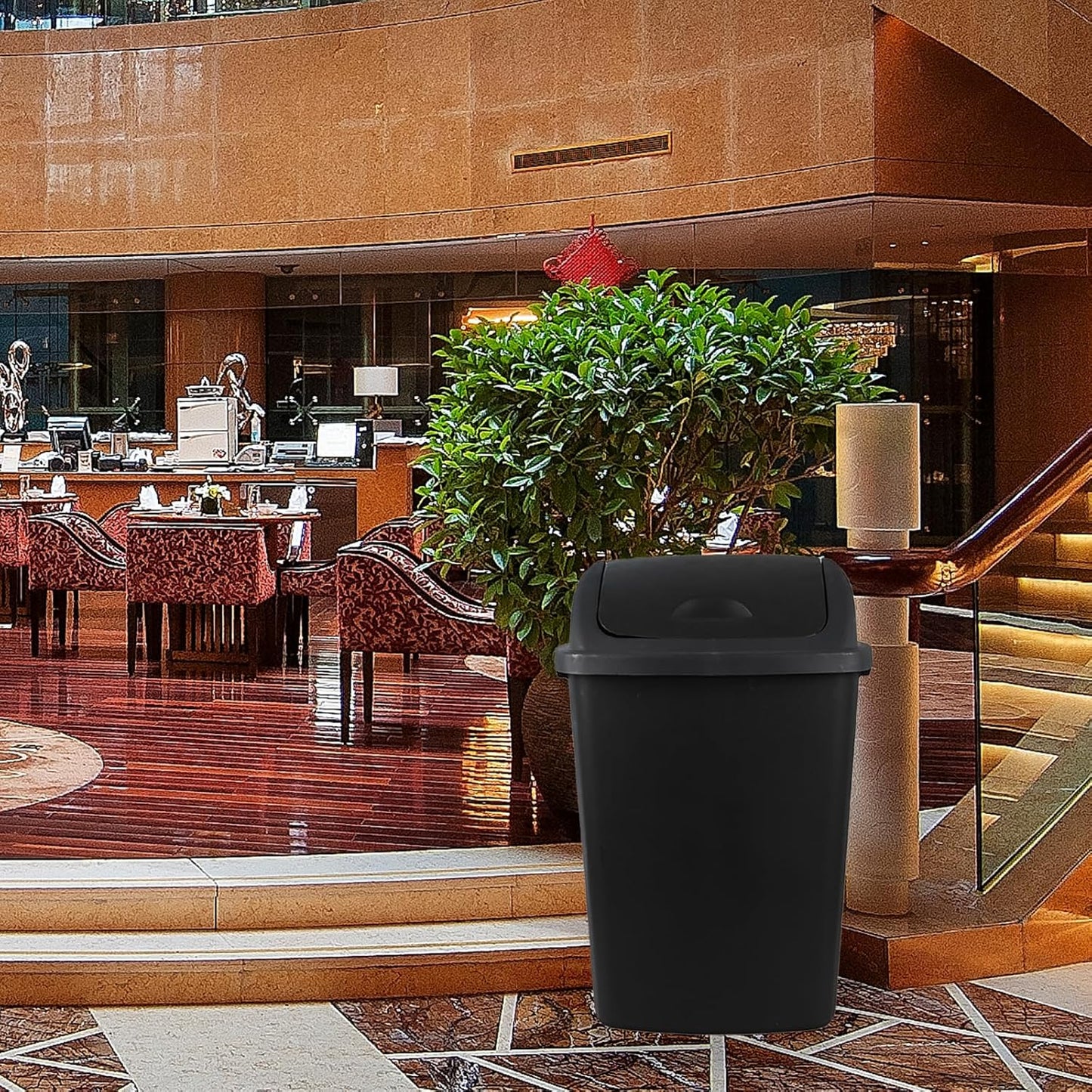 Bringer 18 Gallon Large Swing Top Trash Can, Plastic Garbage Can with Swing-Lid, Black, 4-Pack