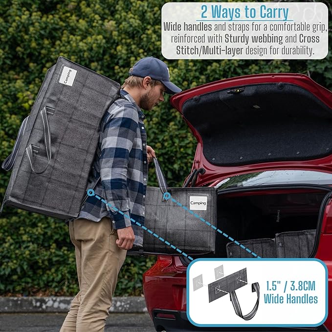 VENO 4 Pack Moving Bags w/Backpack Straps, Heavy Duty, Moving Boxes Alternative, Packing Supplies, Large Storage Totes for Dorm Room Essentials with Zipper for Clothes (Windowpane, 4 Pack)