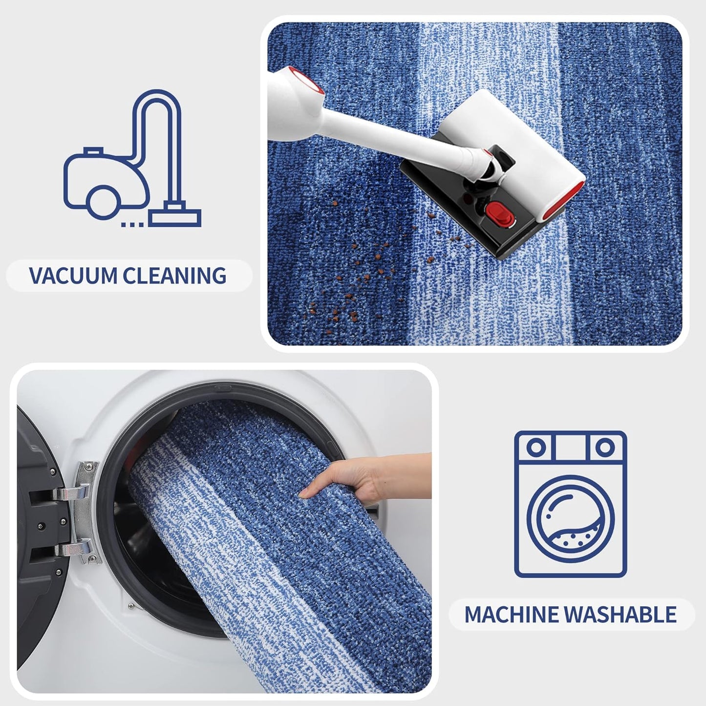 Kitinjoy Indoor Outdoor Door Mat, 47x24 Non-Slip Absorbent Dirt Trapper, Low-Profile Washable Inside Entrance Front Floor Mat, Sturdy Soft Entry Doormats for Entryway, Navy Blue