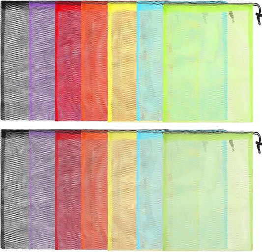 Mesh Drawstring Bag 40Pcs - Multicolor Nylon Laundry Bag for College, Gym, Yoga, Sport, Travel, Beach - Small With Locking Closure