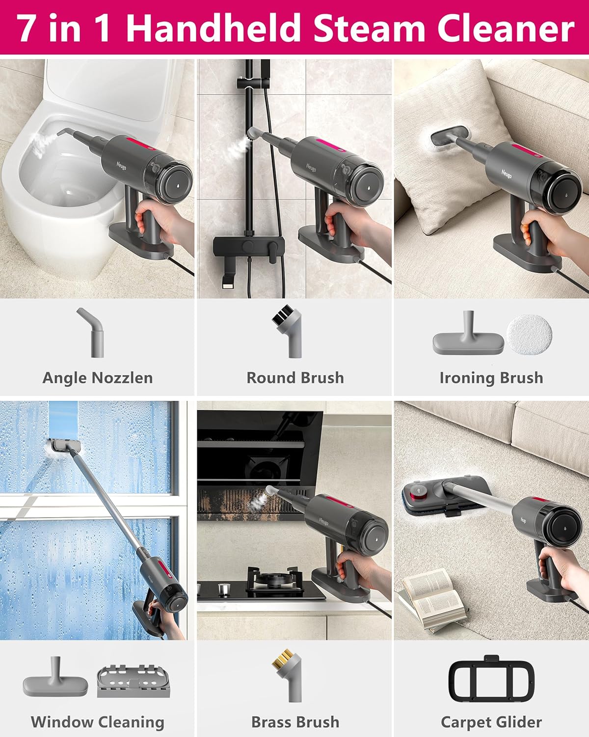 Steam Mop for Floor Cleaning, 7in1 Handheld Steamer Cleaner Detachable for Hardwood Laminate,Vinyl,Carpet,Tile,Grout,All Floors, Multi Purpose for Home,1500W 230℉ 23ft Cord,Front Sprayer,Store Station