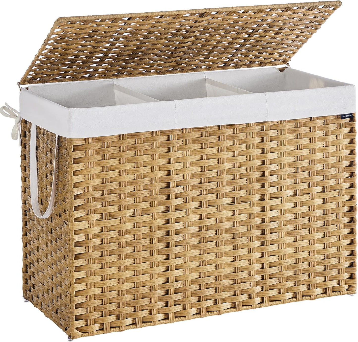 SONGMICS Laundry Hamper with Lid, 52.8 Gallon (200 L) Synthetic Rattan Clothes Laundry Basket with Lid and Handles, Foldable, Removable Liner, Goose Yellow ULCB320Y01