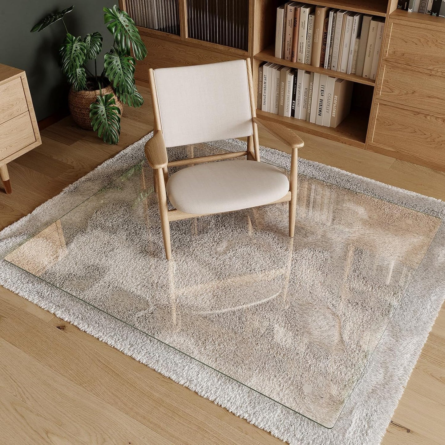 Koonmi Tempered Glass Chair Mat 46"x55" - Premium Office Chair Mat for Hardwood Floors & Low-Pile Carpet with 4 Non-Slip Pads - Thick Scratch-Resistant Surface