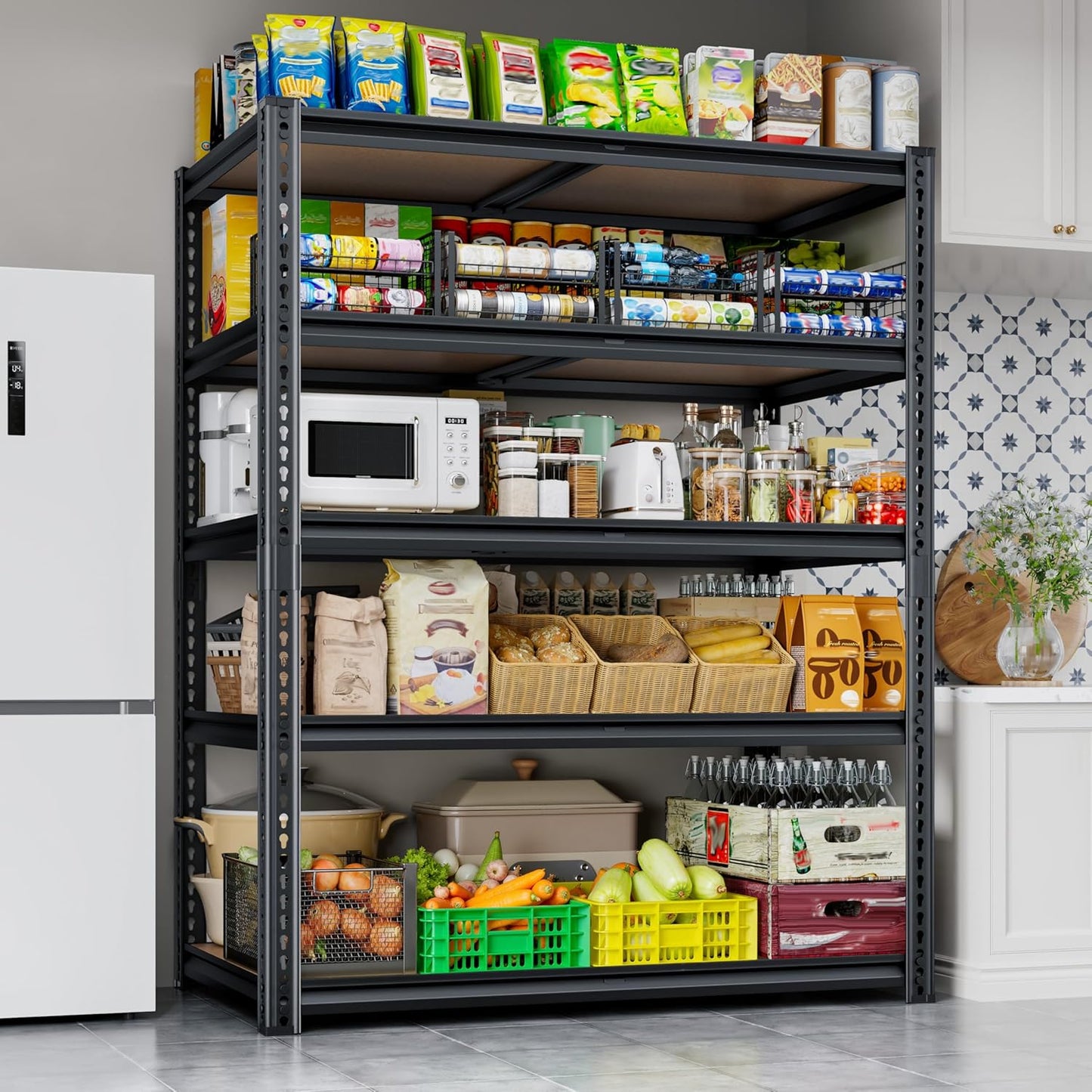 72"H Storage Shelves heavy duty, 2000LBS Garage Shelving, 5 Tier Metal Shelving Unit Adjustable Garage Shelves Rack Shelf for Storage Warehouse Pantry Closet,35.6" W × 16" D × 72" H, Black, 2PCS