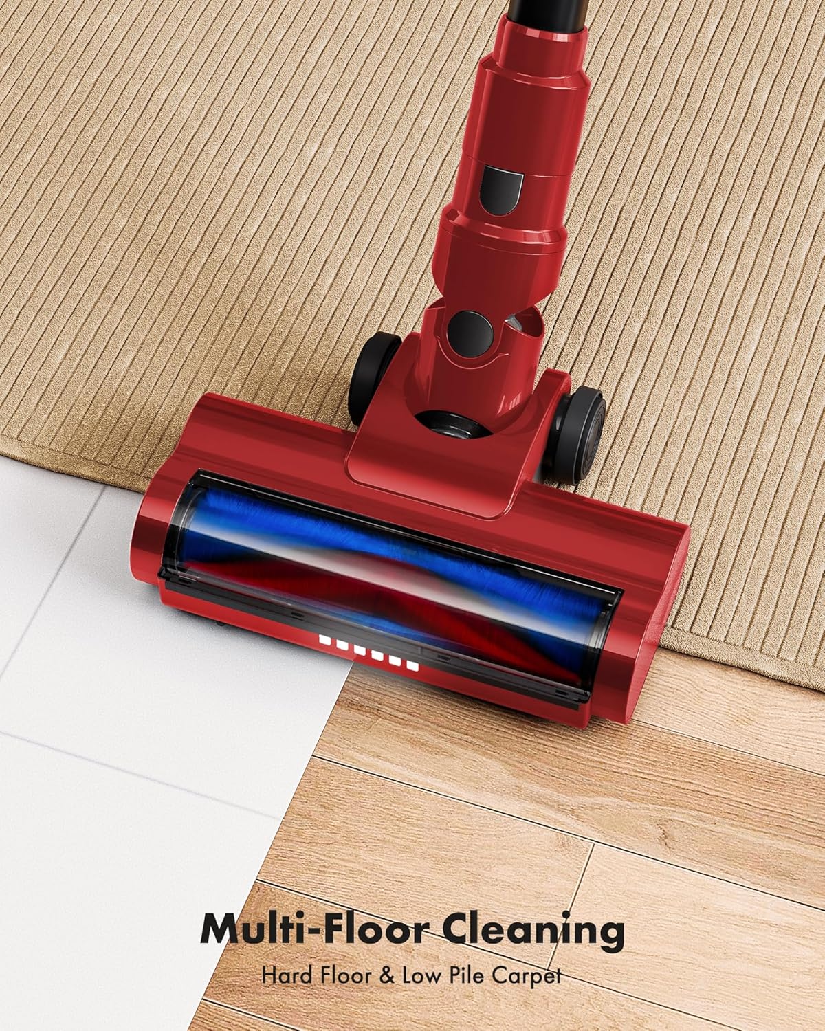 Trucozie Cordless Vacuum Cleaner, 8-in-1 Lightweight Stick Vacuum with 45mins Runtime, Powerful Suction, Rechargeable Cordless Vacuum for Carpet, Tile, Pet Hair, Hardwood Floors, Red