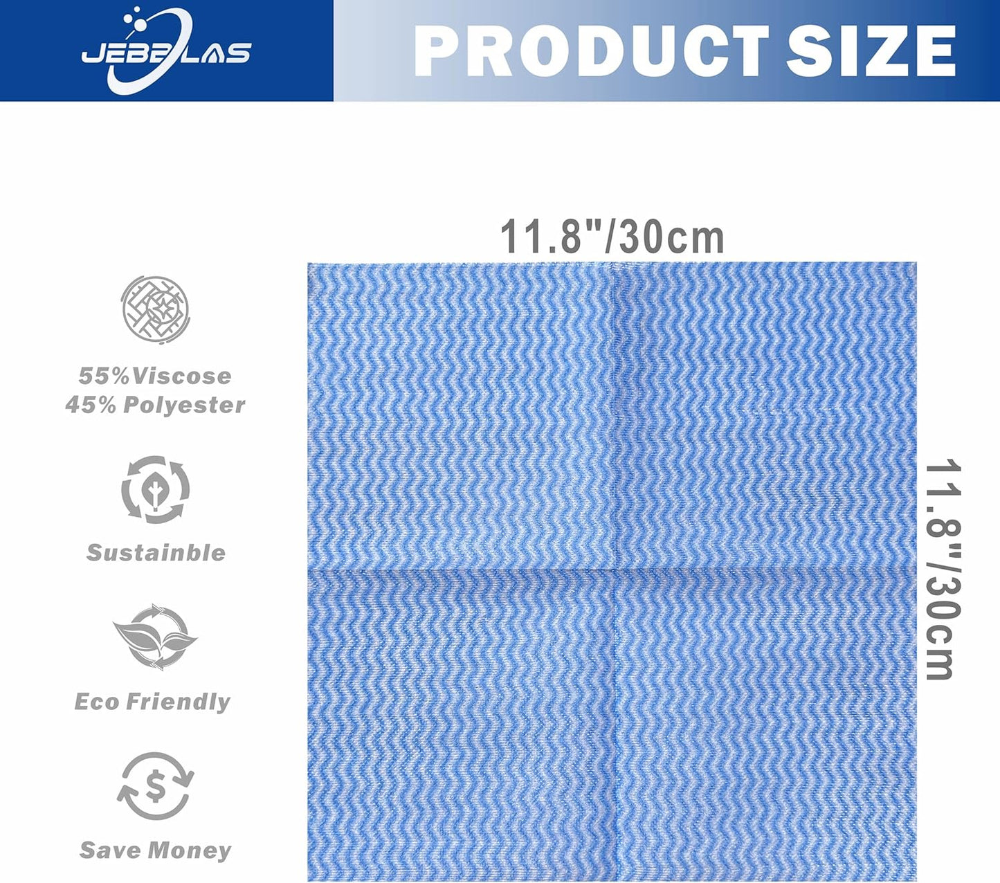 JEBBLAS 100Pcs Reusable Cleaning Cloths 11.8‘’x11.8‘’ Handi Wipes Reusable Cloths Dry Cleaning Cloths Dish Towel Dish Cloths Handy Cleaning Wipes, Blue