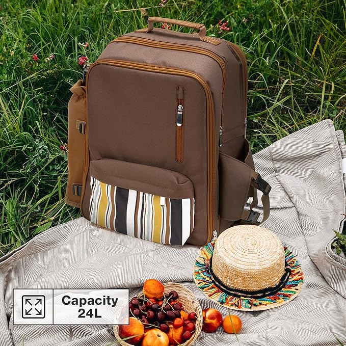 Couple Gifts 24L Picnic Basket Set, Brown Insulated Picnic Backpack for 2, Leak Proof Cooler Camping Gifts, Cool Bridal Shower Gifts Anniversary Engagement Wedding Gifts for Couples, Mr and Mrs Gifts