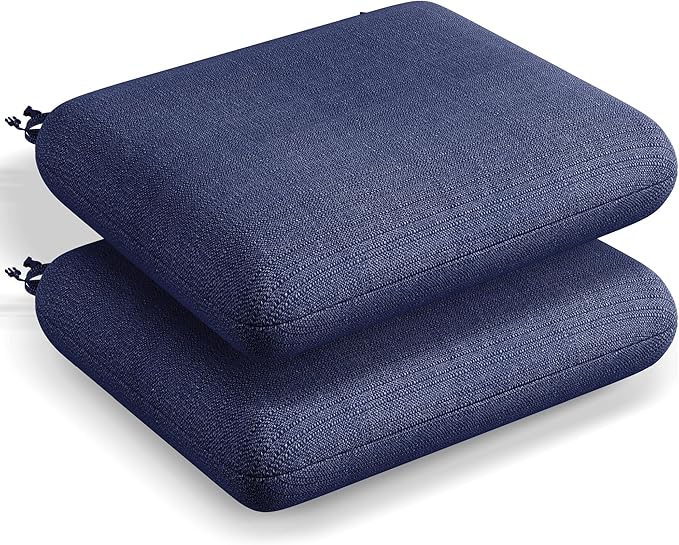 Codi Outdoor Seat Cushions for Patio Furniture 22x22 Inch, Waterproof Chair Cushion with Textured Fabric, Handles & Adjustable Straps, Fade Resistant - Set of 2, Naby Blue
