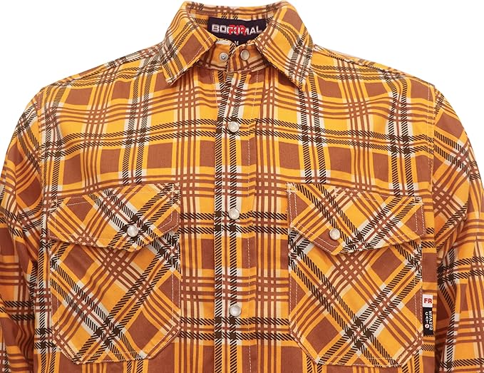 BOCOMAL FR Shirts for Men Printed Plaid Flame Resistant NFPA2112/CAT2 6.5oz Lightweight Fire Retardant Shirt