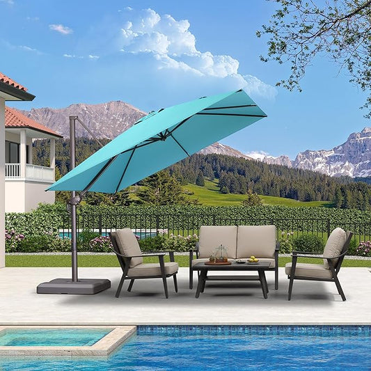 PURPLE LEAF 10 Feet Patio Cantilever Umbrella Square Outdoor Umbrella with 360° Rotation and Aluminum Offset Hanging for Garden Backyard Pool, Turquoise
