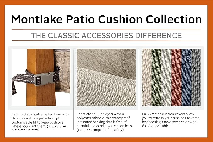 Classic Accessories Montlake Water-Resistant 19 x 20 x 4 Inch Patio Lounge Back Cushion, Heather Henna Red, Outdoor Loveseat Cushions