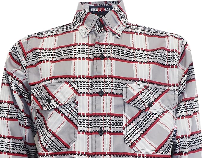 BOCOMAL FR Shirts for Men Printed Plaid Flame Resistant NFPA2112/CAT2 6.5oz Lightweight Fire Retardant Shirt
