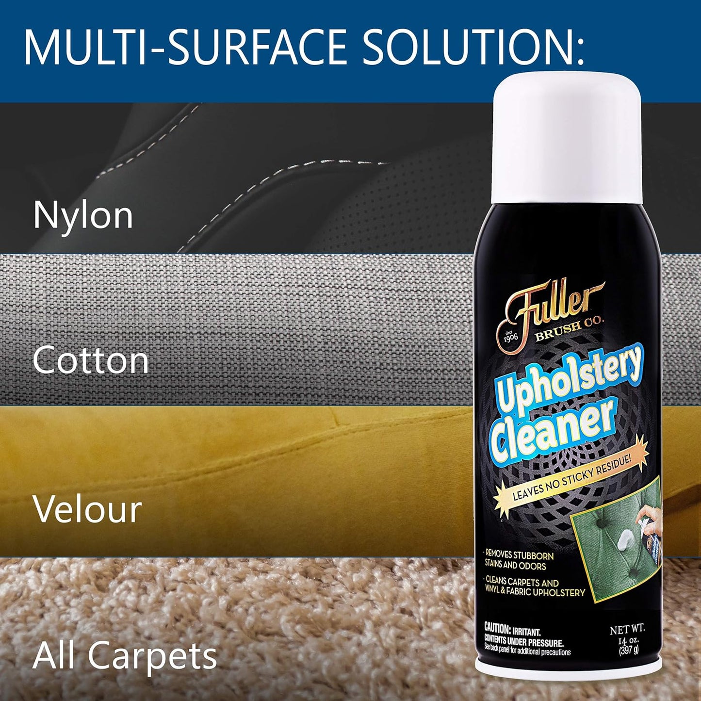 Fuller Brush Upholstery Cleaner - Multi Surface Solution - Rich Foaming Formula Penetrates and Removes Stubborn Stains Eliminates Odors Renews and Restores Surfaces Perfect for Carpets Seats and More