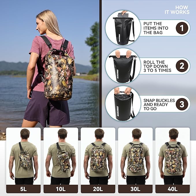 MARCHWAY Floating Waterproof Dry Bag Backpack 5L/10L/20L/30L/40L, Roll Top Sack Keeps Gear Dry for Kayaking, Rafting, Boating, Swimming, Camping, Hiking, Beach, Fishing