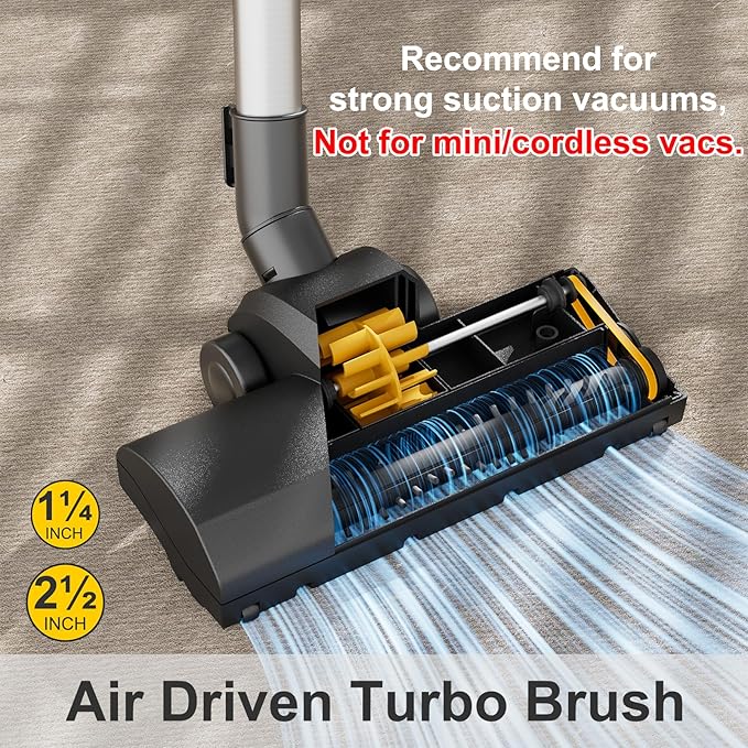 Turbo Floor Brush Vacuum Attachment, Compatible with 1 1/4" and 2 1/2" Shop Vac Wet Dry Vacuum Cleaners, Pet Hair Removal for Carpets and Hardwood Floors