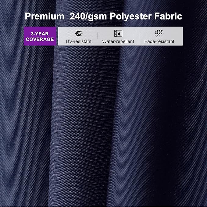 PURPLE LEAF 10' × 10' Patio Cantilever Umbrella with Base Outdoor Square Adjustable Offset Umbrellas with 360-degree Rotation and 8 Heavy Duty Metal Ribs for Garden Deck Pool Navy Blue