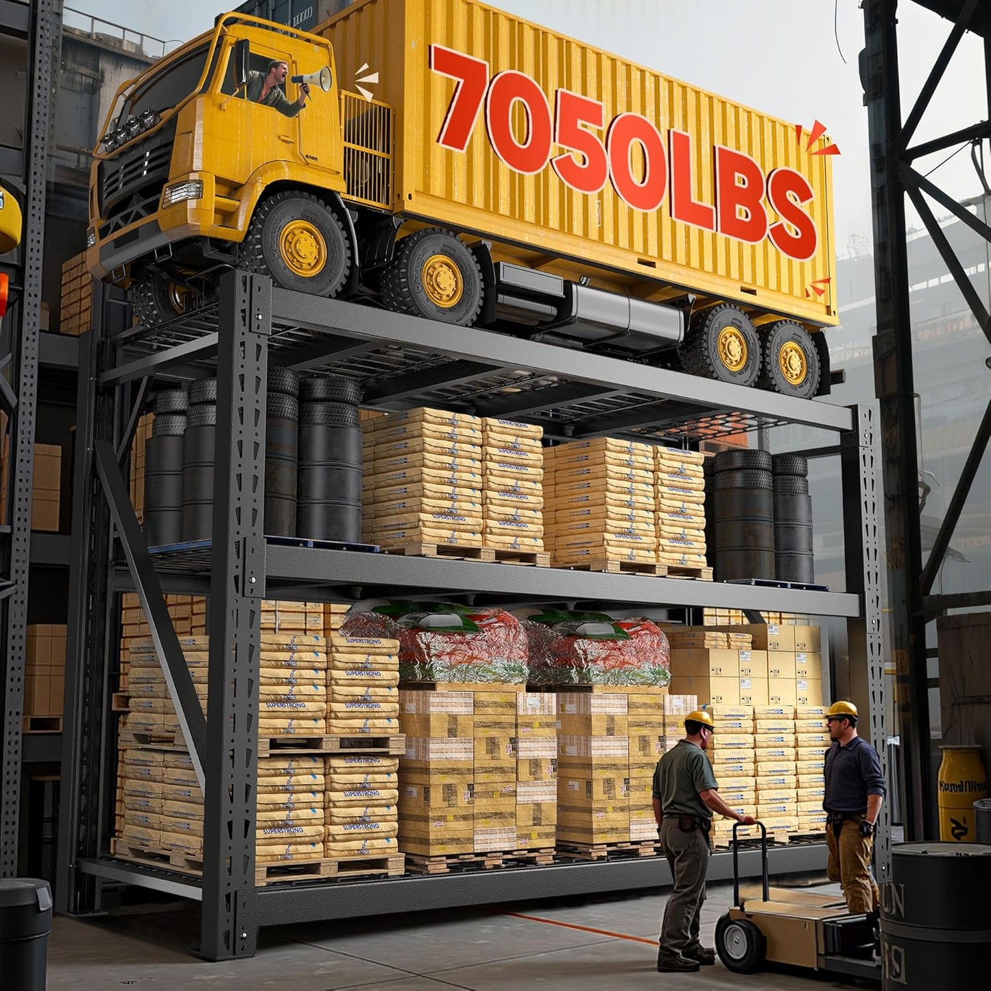 Bepatio 7014LBS Garage Shelving Heavy Duty 67.6W Storage Shelves Adjustable Metal Shelving 3 Tier Utility Shelf for Warehouse Basement Shop, Black 67.6''Wx23.7''Dx66''H, 2PCS