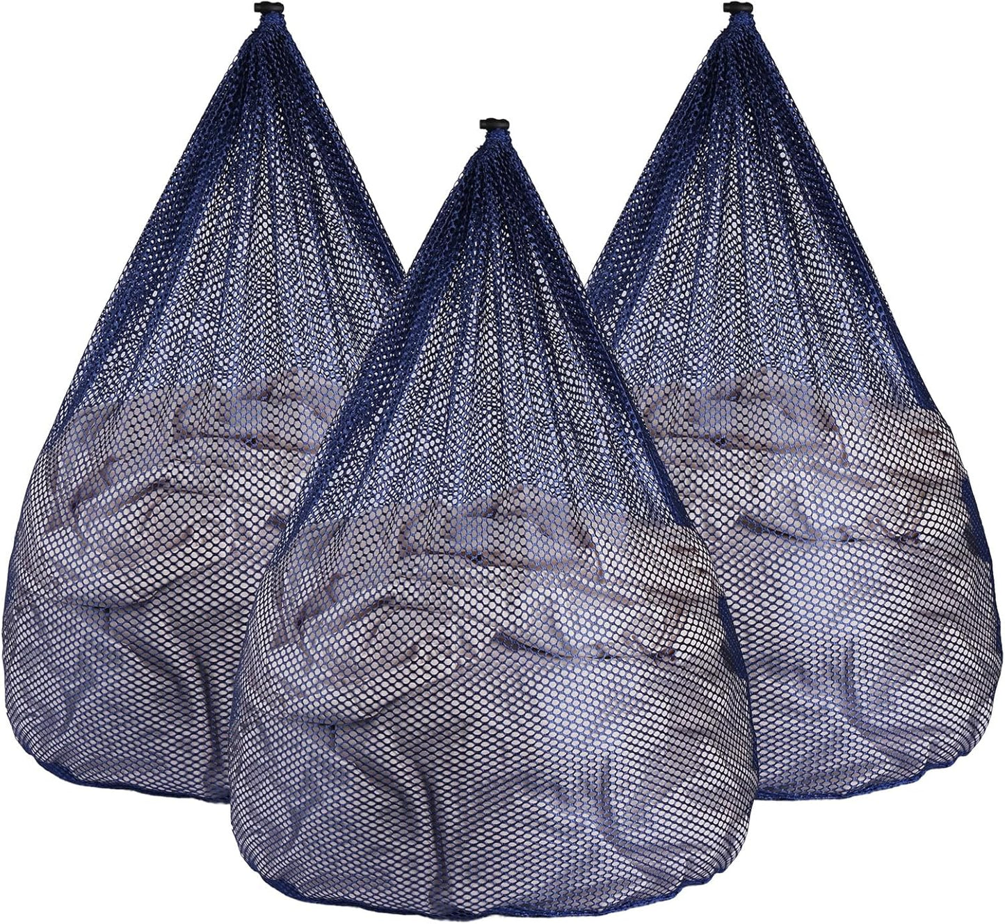 3Pcs Mesh Laundry Bags Washing Machine Mesh Wash Bags Jumbo for Delicates Clothes,Bed Linen,Toys with Drawstring Closure Sturdy(3 XXLarge 28 x 26 Inches, Blue)