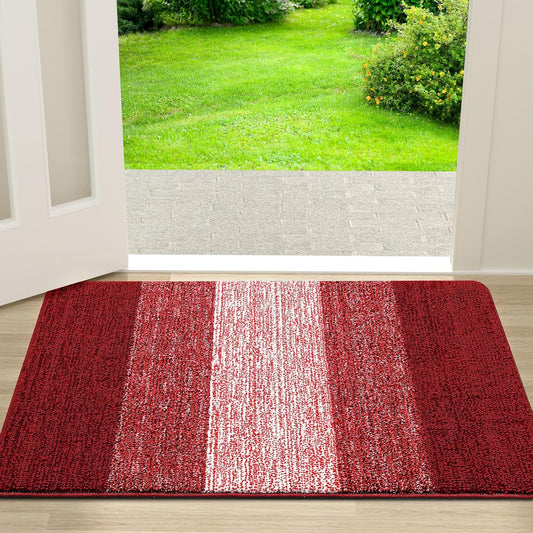 Kitinjoy Indoor Outdoor Door Mat, 30x17 Non-Slip Absorbent Dirt Trapper, Low-Profile Washable Inside Entrance Front Floor Mat, Sturdy Soft Entry Doormats for Entryway, Burgundy