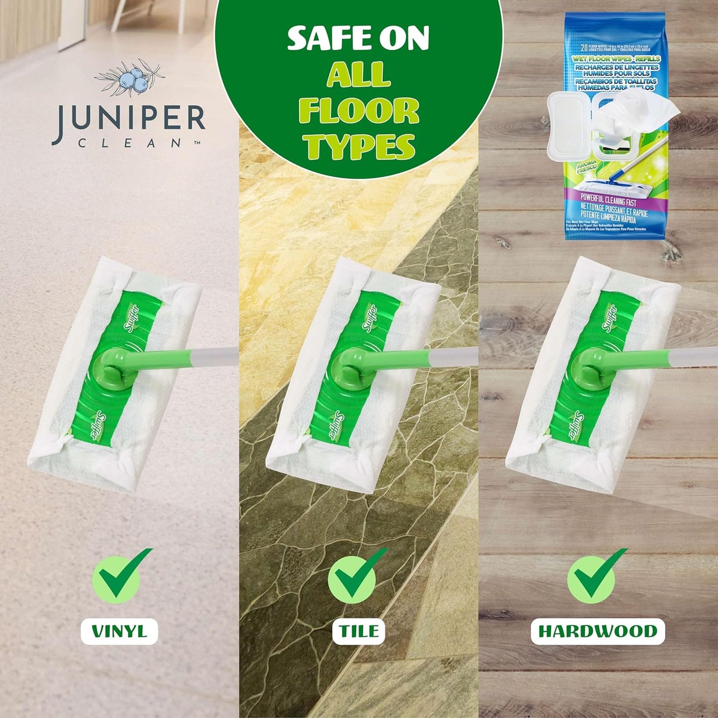 Wet Floor Wipes, Multi Surface Floor Cleaner Wet Mop Pads Fit Swiffer Sweeper Mop, Fresh Scent & Plant-Based Textured Cloth Trap Absorb Dirt, 20 Count (Pack of 8)