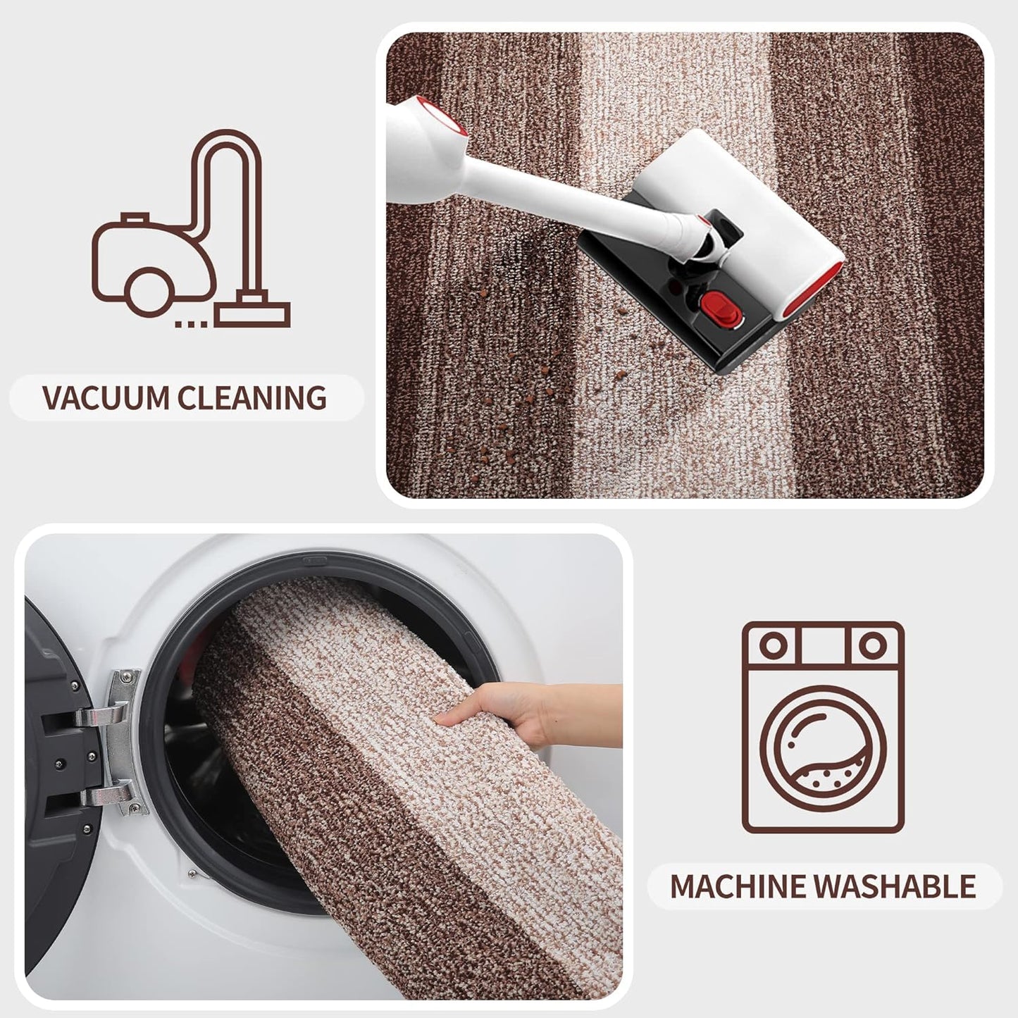 Kitinjoy Indoor Outdoor Door Mat, 59x20 Non-Slip Absorbent Dirt Trapper, Low-Profile Washable Inside Entrance Front Floor Mat, Sturdy Soft Entry Doormats for Entryway, Brown