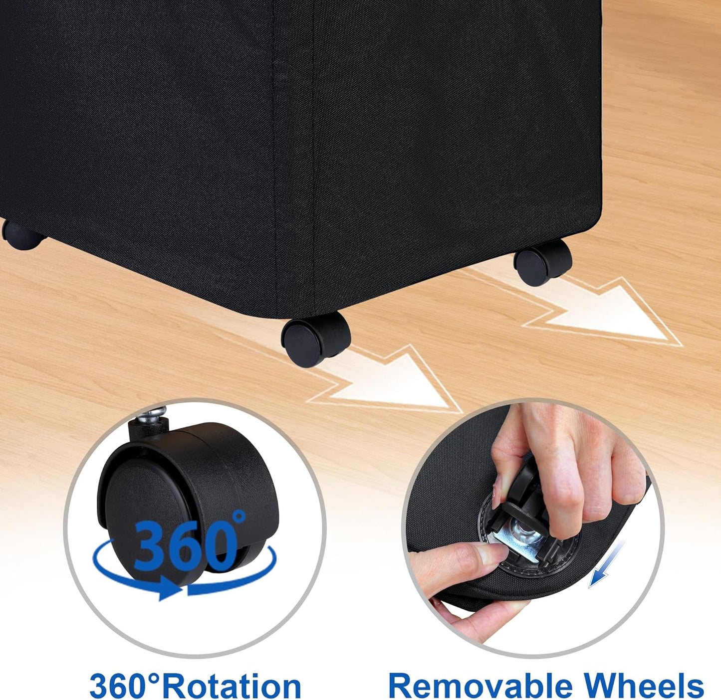 efluky Laundry Basket with Wheels, Tall Rolling Laundry Hamper with Lid and Removable Bag, Aesthetic Dirty Clothes Hamper on Wheels for Laundry Room, Bedroom, Dorm and Bathroom, 100L Black