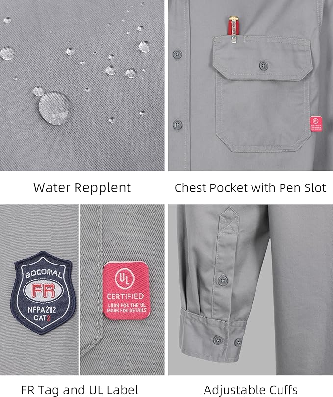 BOCOMAL FR Shirts 6.25oz Lightweight Welding Shirts Flame Resistant Men's Fire Retardant Shirt
