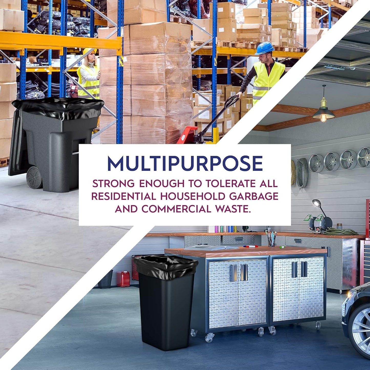 60 Gallon Trash Can Liners Bags - (100 Count) Capacity & 3mil Thick Extra Heavy Duty Strength - Large Garbage, Leak-Proof & Durable Bags Black