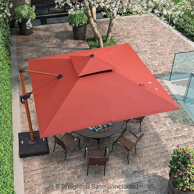 PURPLE LEAF 10ft Patio Umbrella with Base Outdoor Square Umbrellas Large Cantilever Umbrella Windproof Offset Umbrellas Heavy Duty Sun Umbrella for Garden Deck Pool Patio, Brick Red