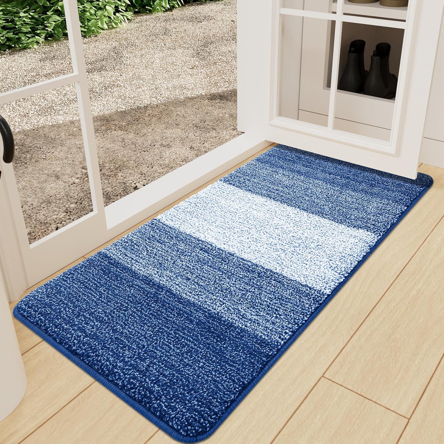 Kitinjoy Indoor Outdoor Door Mat, 71x24 Non-Slip Absorbent Dirt Trapper, Low-Profile Washable Inside Entrance Front Floor Mat, Sturdy Soft Entry Doormats for Entryway, Navy Blue
